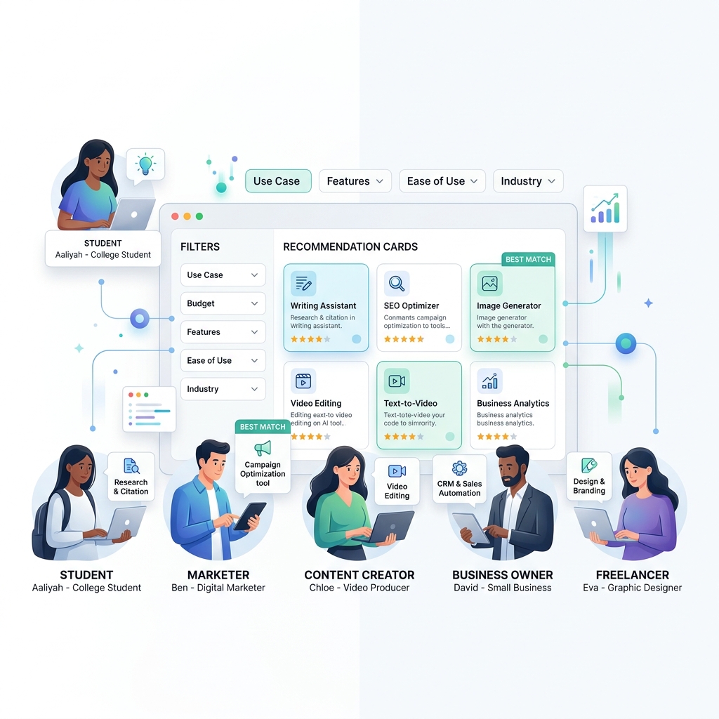 AI Tool Finder recommendations for students marketers and creators