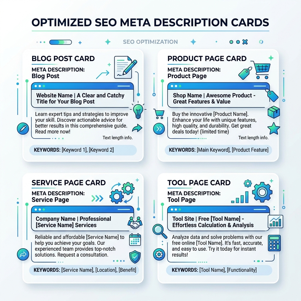 Meta Description Generator examples for blog posts and product pages